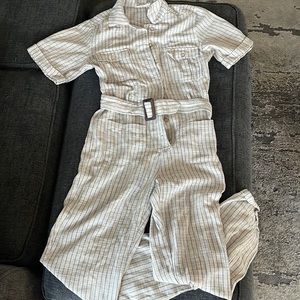 Beige with blue striped jumpsuit